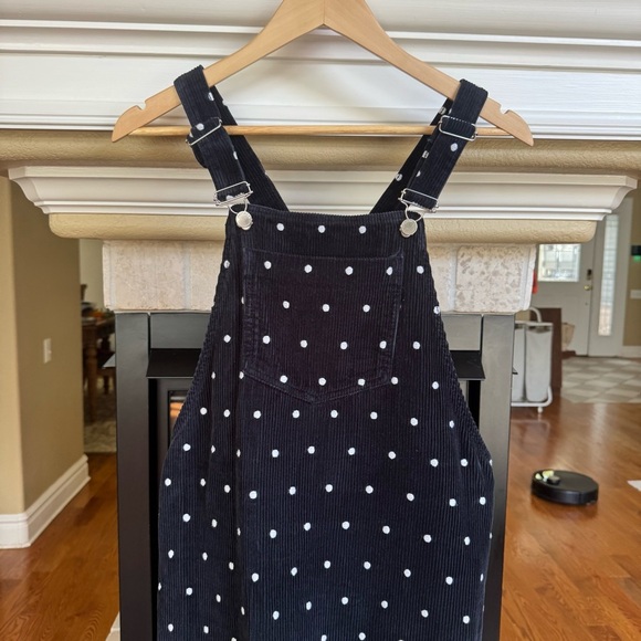TopShop Navy Polka Dot Corduroy Overall Dress Jumper Size 6 - Picture 3 of 6